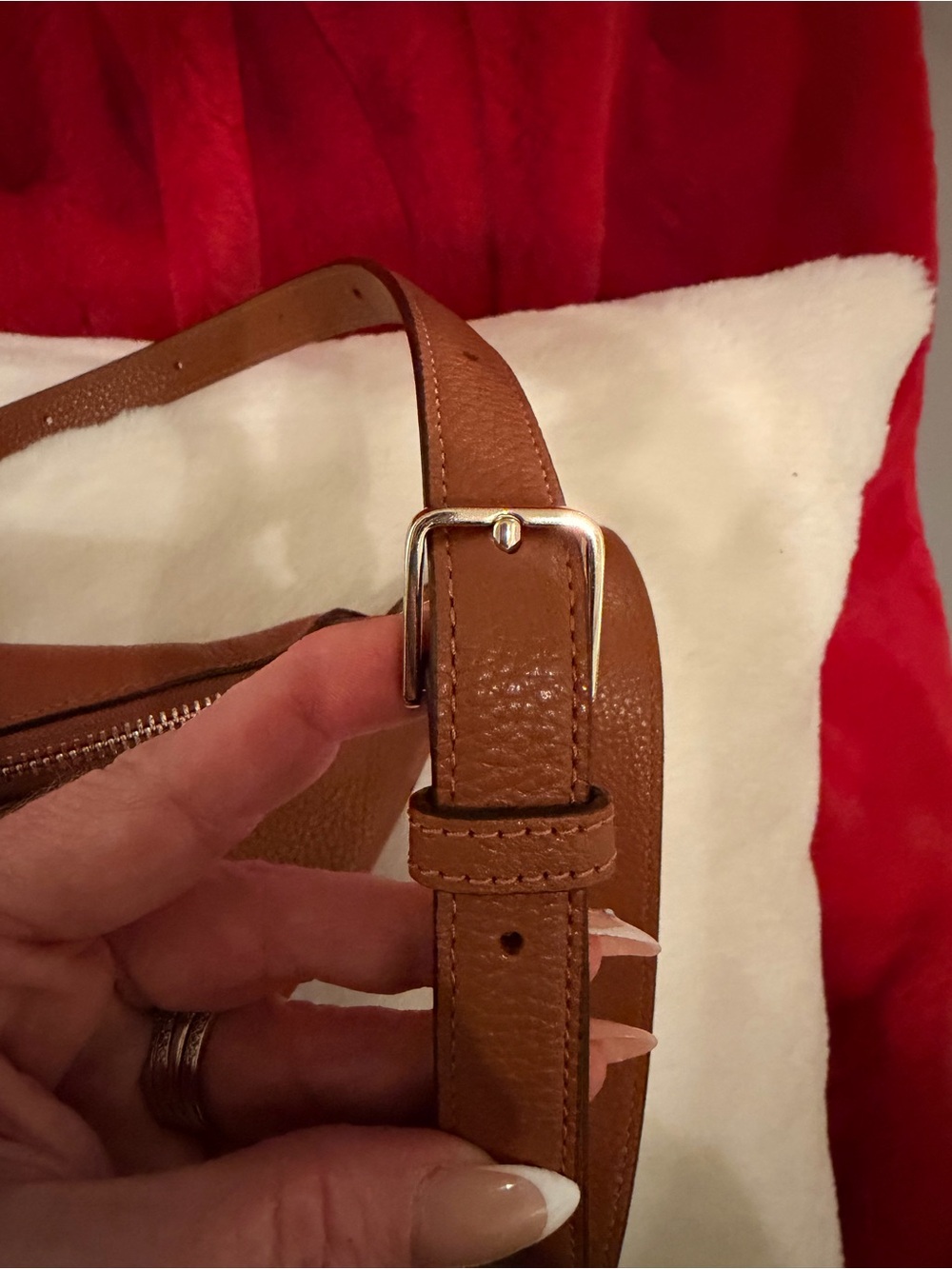 Kate Spade Cognac Pebbled Leather Crossbody Belt Bag w/ gold trim - Picture 6 of 9